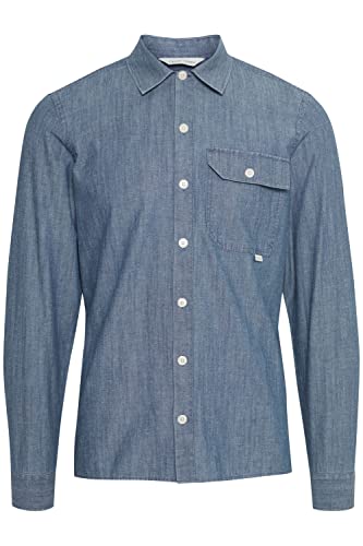 CASUAL FRIDAY Anton LS Denim Shirt Herren Jeanshemd aus Leinenmix Denim Hemd Freizeithemd hochwertige Baumwoll-Qualität Regular Fit, Größe:L, Farbe:Denim mid Blue (200436) von CASUAL FRIDAY