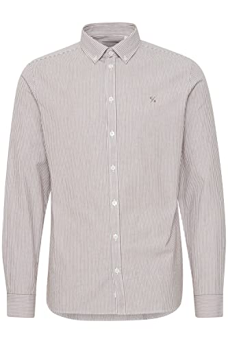 CASUAL FRIDAY Anton Oxford Shirt Herren Freizeithemd Hemd Button-Down-Kragen Logo Stickerei Hochwertige dünne Baumwoll-Qualität Abgerundeter Saum, Größe:M, Farbe:White w/Coffee Liqueur Strip (201792) von CASUAL FRIDAY
