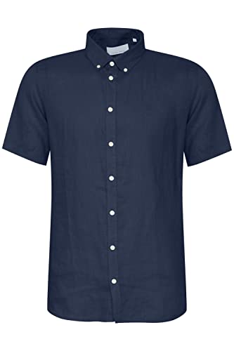 CASUAL FRIDAY CFAnton Herren Leinenhemd Kurzarmhemd Hemd 100% Leinen Button-Down-Kragen Unifarben Regular Fit, Größe:XXL, Farbe:Navy Blazer (193923) von CASUAL FRIDAY