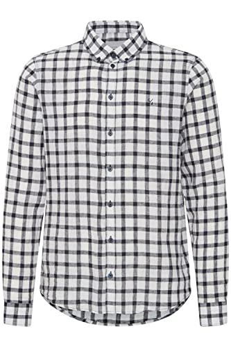 CASUAL FRIDAY CFAnton LS BD Check Linen Mix Shirt Herren Freizeithemd Hemd Stehkragen Brusttaschen Regular Fit Hochwertiges Leinen Leinenhemd, Größe:XL, Farbe:Dark Navy (194013) von CASUAL FRIDAY