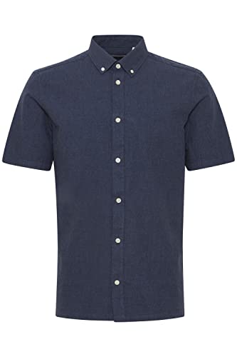 CASUAL FRIDAY CFAnton fil a fil Shirt Herren Kurzarmhemd Herrenhemd Hemd Button-Down-Kragen Unifarben Regular Fit, Größe:XL, Farbe:Dark Navy Melange (1940131) von CASUAL FRIDAY