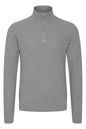 CASUAL FRIDAY CFKarlo Herren Strickpullover Feinstrick Pullover Troyer mit Stehkragen und Reißverschluss Struktur Strick, Größe:2XL, Farbe:Light Grey Melange (50813) von CASUAL FRIDAY