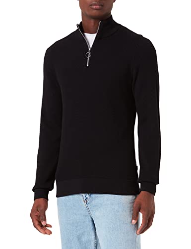 CASUAL FRIDAY CFKarlo Herren Strickpullover Troyer Feinstrick Pullover mit Stehkragen und Reißverschluss, Größe:XL, Farbe:Anthracite Black (194007) von CASUAL FRIDAY