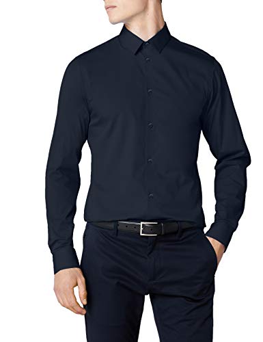 CASUAL FRIDAY CFPalle Slim Fit Shirt Herren Business Hemd Herrenhemd unifarben mit Kentkragen, Größe:M, Farbe:Navy (50410) von CASUAL FRIDAY