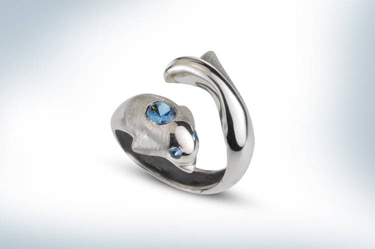 Delfin Ring, Blautopas Verlobungsring, Ocean Verlobungsring, Fisch Ring Silber, Tier Silber, Unikat Ehering, Ozean Sterling von CASUFjewellry