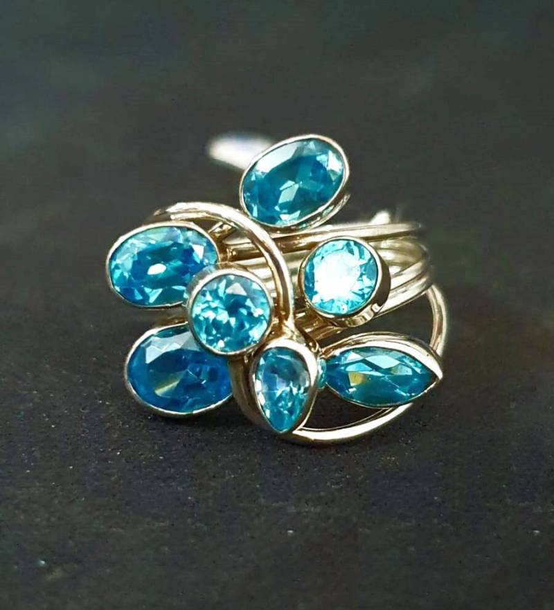 Natürlicher Blauer Topas Ring, Geburtsstein Blauer Cocktail Statement Ring Sterling Silber, Großer von CASUFjewellry
