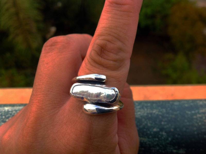 sterling Silber Ring Handgemachte Set Mit Natürlichen Weißen Biwa Perle, Alternative Verlobungsring, Süßwasser Perlen Ring, Natürliche von CASUFjewellry