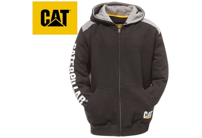 CAT CATERPILLA Kapuzenpullover Zip Hoodie Logo Panel Kapuzenpullover Gr L Schwarz Arbeitspullover Zipp Sweatshirt Pulli Pullover Arbeit Freizeit Outdoor von CAT CATERPILLA