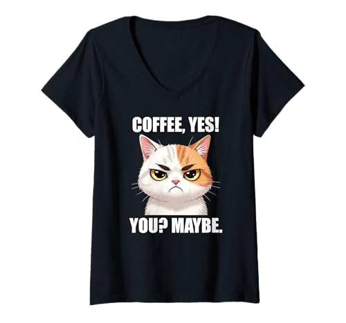 Damen Coffee Yes Cat Meme Berührend Lustige Memes Witzige Coole Kunst Frech T-Shirt mit V-Ausschnitt Damen Coffee Yes Cat Meme Berührend Lustige Memes Witzige Coole Kunst Frech T-Shirt mit V-Ausschnitt von CAT MEMES