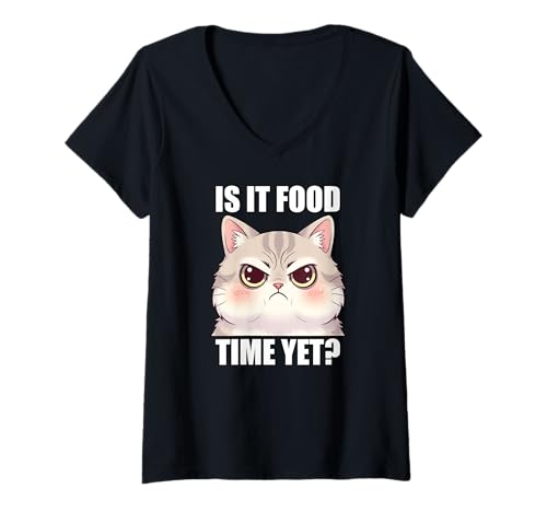 Damen Food Time Cat Meme, lustige, berührende Memes, witzig, cool, frech T-Shirt mit V-Ausschnitt von CAT MEMES