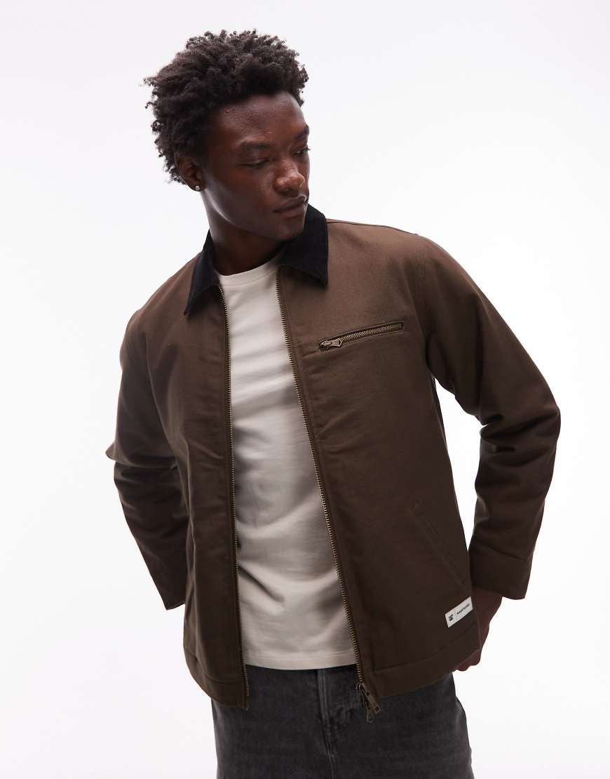 CAT - WWR - Jacke aus Canvas in Grün mit gestepptem Futter und Zwei-Wege-Reißverschluss-Brown von CAT WWR