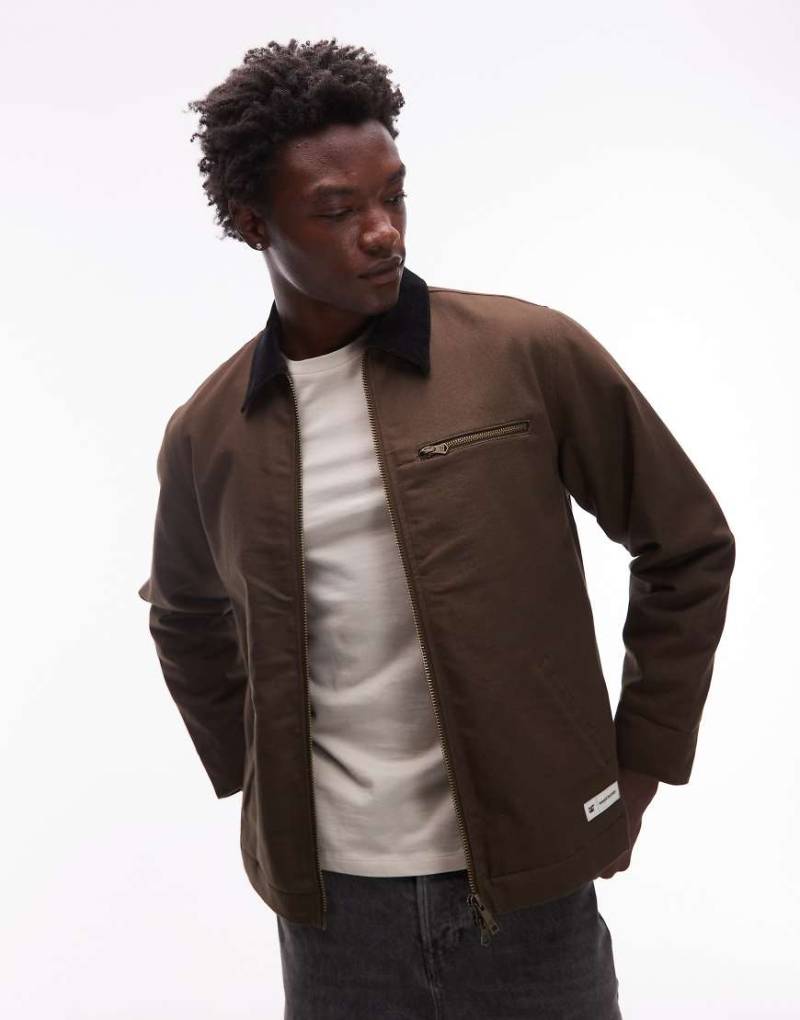 CAT - WWR - Jacke aus Canvas in Grün mit gestepptem Futter und Zwei-Wege-Reißverschluss-Brown von CAT WWR