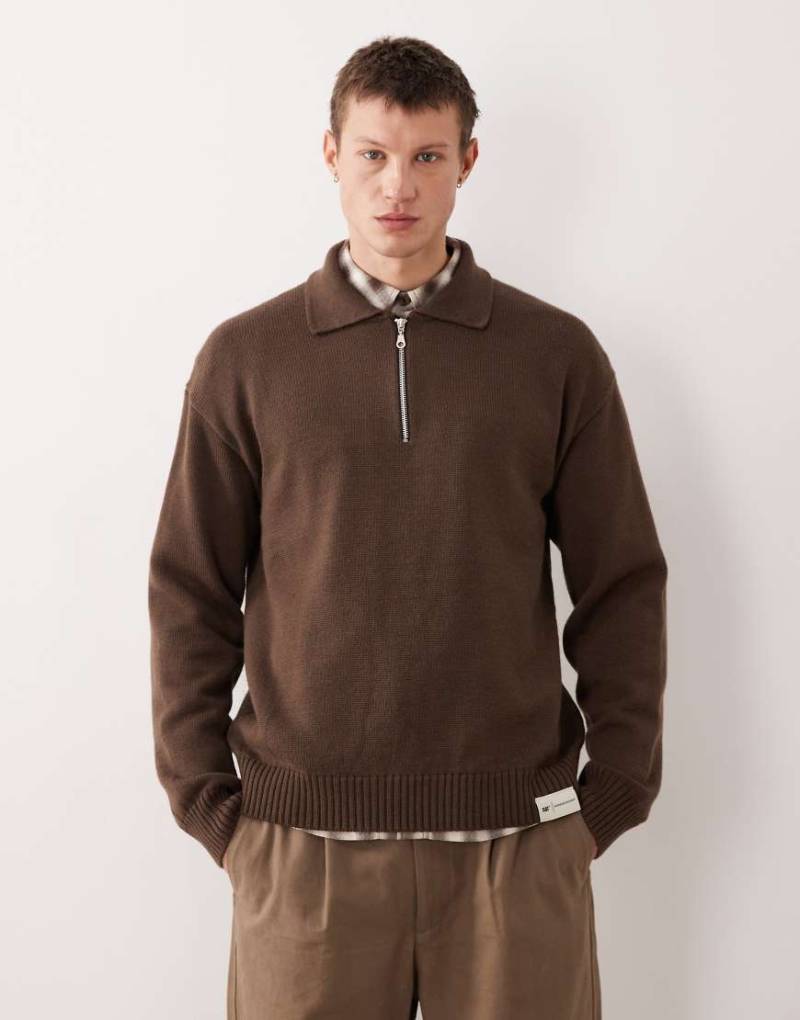 CAT - WWR - Loose-Fit-Polohemd aus Strick in Braun mit kurzem Reißverschluss-Brown von CAT WWR