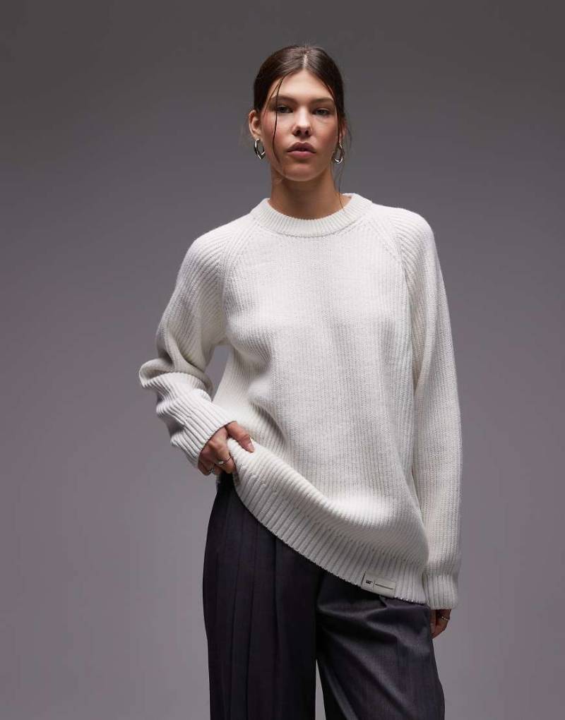 CAT - WWR - Loose-Fit-Strickpullover in Weiß mit Rippenmuster und Rundhalsausschnitt CAT - WWR - Loose-Fit-Strickpullover in Weiß mit Rippenmuster und Rundhalsausschnitt von CAT WWR