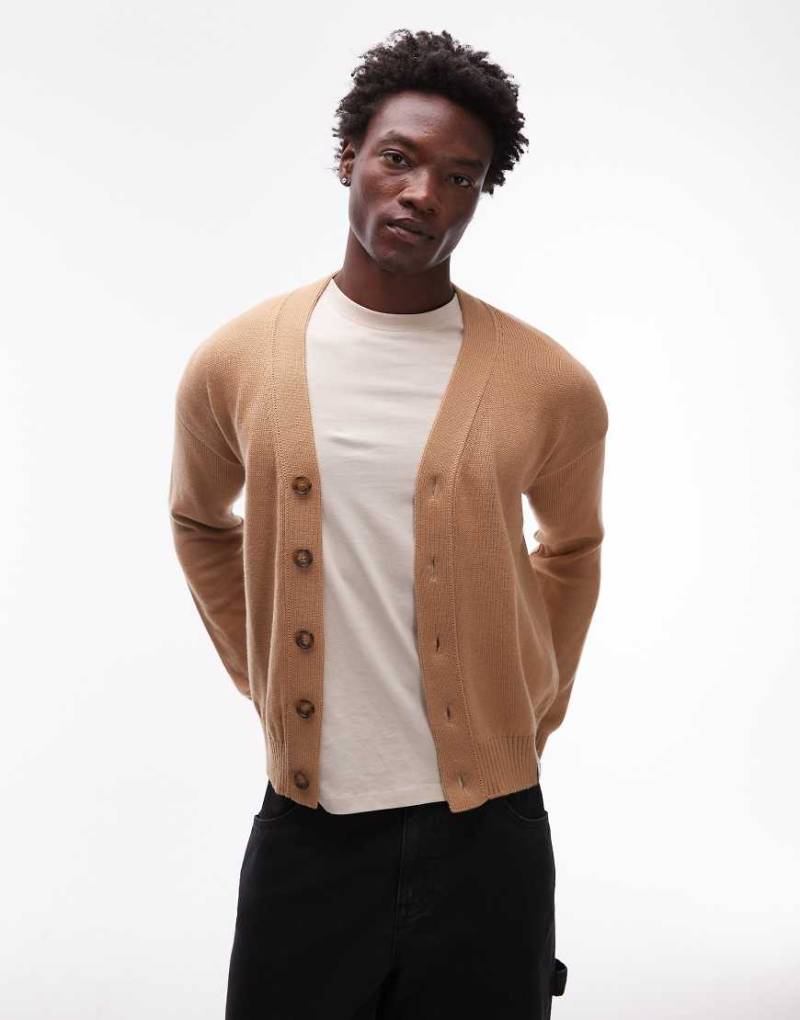 CAT - WWR - Strickjacke aus Merino-Wollmix in Beige mit lockerer Passform und Logo am Rücken-Neutral von CAT WWR