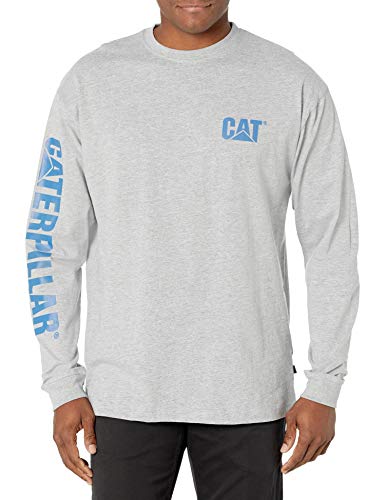 Caterpillar Herren Trademark Banner Langarm Mitte hinten Hals Draht Management Schleife und Katze Logo T-Shirt, Heather Grey/Blue, L von Caterpillar