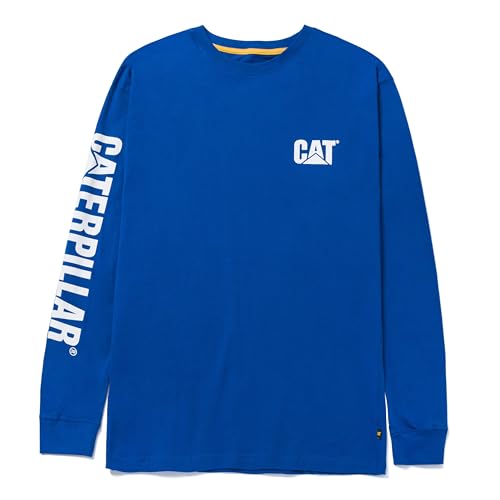 Caterpillar Herren Trademark Banner Langarm Mitte hinten Hals Draht Management Schleife und Katze Logo T-Shirt, Memphis Blue, L von CAT