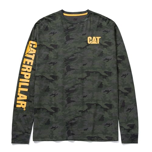 Caterpillar Herren Trademark Banner Langarm Mitte hinten Hals Draht Management Schleife und Katze Logo T-Shirt, Night Camo, XL von CAT