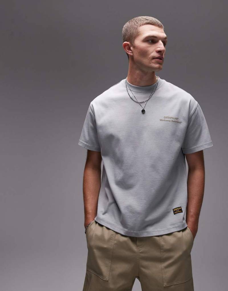 CAT - WWR - Kastiges, schweres T-Shirt in verwaschenem Steingrau-Weiß von CAT WWR