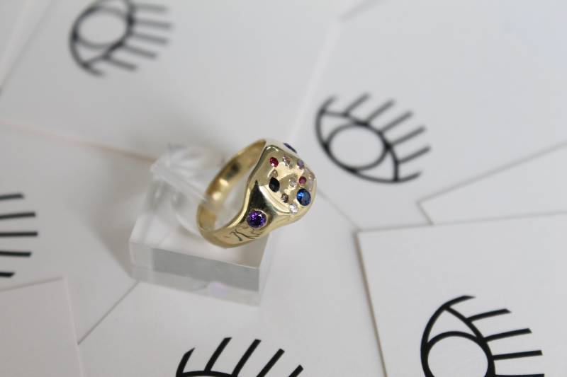 Regenbogen Siegelring/Unisex Ring Statement von CATBLACKJEWELRY