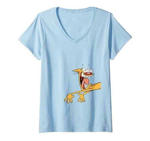 Damen Catdog Best of Both Worlds Retro Cat Character T-Shirt mit V-Ausschnitt von CATDOG