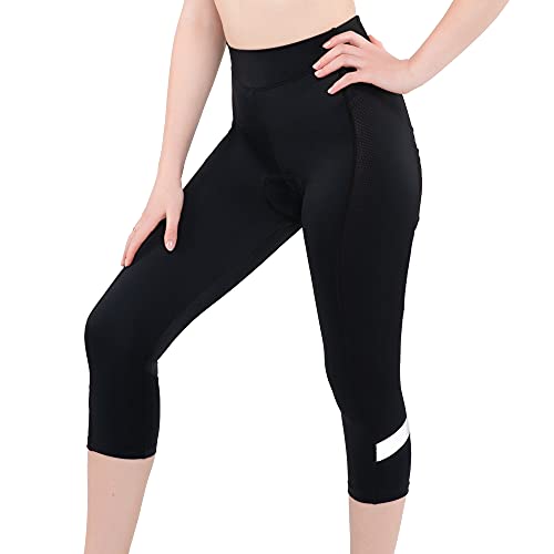 CATENA Damen Radhose 3D Gepolstert 3/4 Bike Shorts Tights Capri Hohe Elastizität Atmungsaktiv - Schwarz - Klein von CATENA