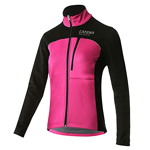 CATENA Fahrradjacke Damen Winter, Wasserdichte Moutainbikejacke, Winddichte Softshelljacke, Atmungsaktive Thermojacke, Reflektierende Radjacke, für Radfahren Laufen Bergsteigen Wandern, Rosa, S von CATENA