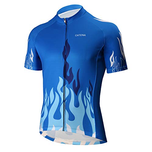 CATENA Herren Radtrikot Kurzarm Fahrradtrikot Radshirt Mountainbike MTB Top Fahrradbekleidung mit Elastische Atmungsaktive Schnell Trocknen Stoff Cycling Jersey für Radsport Outdoor Sport, Blau, S von CATENA