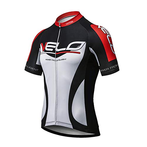 CATENA Herren Radtrikot Kurzarm Fahrradtrikot Radshirt Mountainbike MTB Top Fahrradbekleidung mit Elastische Atmungsaktive Schnell Trocknen Stoff Cycling Jersey für Radsport Outdoor Sport, Rot, L von CATENA