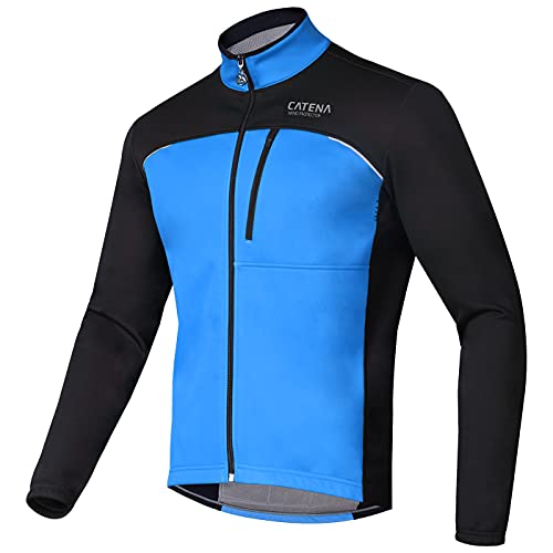 CATENA Herren Winddichte Fahrradjacke Laufjacke Winter Thermo-Fleece Softshellmantel Windbreaker Wasserdicht Warm Reflektierend Fahrrad Oberbekleidung, blau, M von CATENA