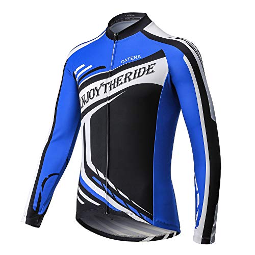 CATENA Männer Radfahren Jersey Langarm Radfahren Shirt Mountainbike MTB Top Radfahren Kleidung mit atmungsaktivem schnell trocknendem Stoff für Radfahren Outdoor Sport,Blau-12 von CATENA