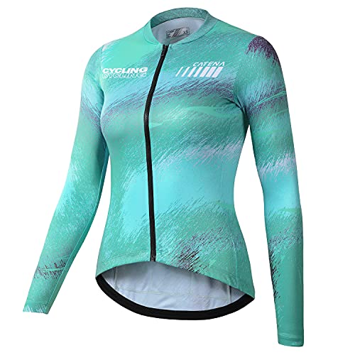 CATENA Radtrikot Damen Langarm Fahrradtrikot Moutainbike Tops Fahrradshirt Bikeshirts MTB Rennrad Radsport Bekleidung Atmungsaktiv Schnell Trocknend Einfarbig Cycling Jersey für Frauen (M, Blau) von CATENA