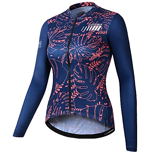 CATENA Radtrikot Damen Langarm Fahrradtrikot Moutainbike Tops Fahrradshirt Bikeshirts MTB Rennrad Radsport Bekleidung Atmungsaktiv Schnell Trocknend Einfarbig Cycling Jersey für Frauen (M, Navy blau) von CATENA