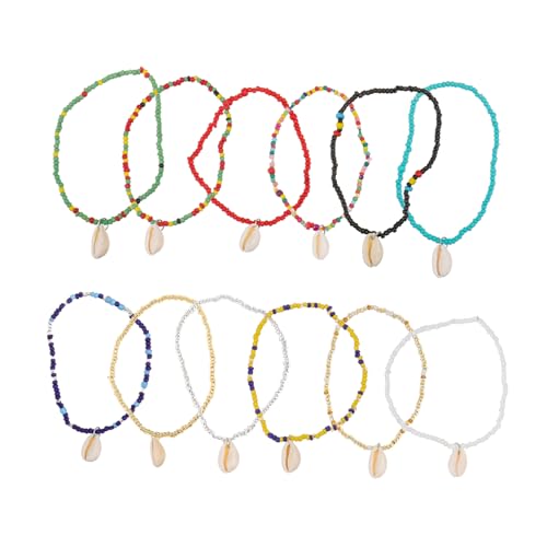 CATIEBYE 12 Stück Teiliges Fußkettchen mit Bunten Glasperlen Handgefertigte Strand Fußkette für Damen Knöchelketten Vielseitiger Schmuck für Sommer und Urlaub von CATIEBYE