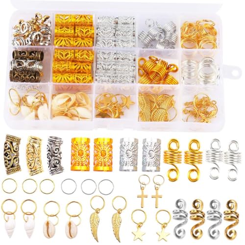 CATIEBYE 159 Stück Teiliges Dreadlocks Haarschmuck Bunte Dreadlock Hair und Beads Metall Haarring Charms Vielseitige Haar Accessoires für Zöpfe Bartflechten Einfache Anwendung von CATIEBYE