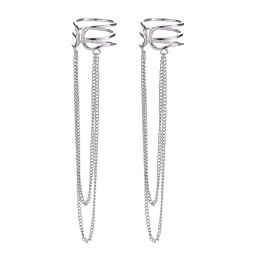 CATIEBYE Silberohrringe Für Damen Ohrmanschetten Mit Baumelnden Ketten Ohrclips Stilvolle Ohrwickel Lang Vielseitig Einsetzbar Für Feiern Und Alltag von CATIEBYE