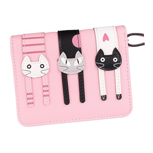 CATIEBYE 1stück Katzenmuster Damen Geldbörse Kurze Reißverschluss Geldtasche Multifunktionale Geldbörse Für Schule Arbeit Karten Und Münzen Rosa Pu Material von CATIEBYE