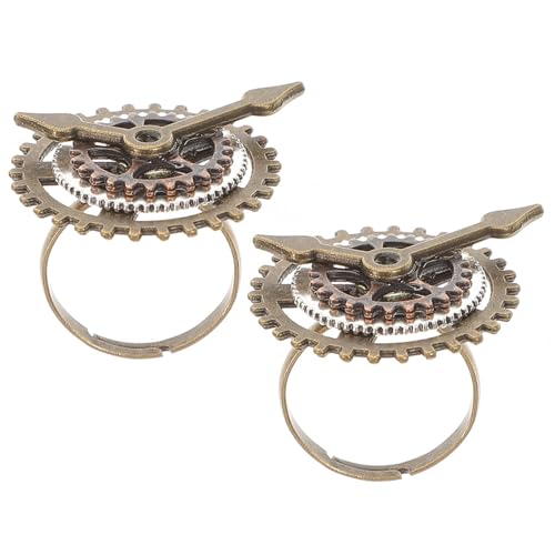 CATIEBYE 2 STÜCK Retro Steampunk Ring Damen Herren Punk Metallring Vintage Zahnräder Design Verstellbar Modisches Accessoire Geschenk von CATIEBYE