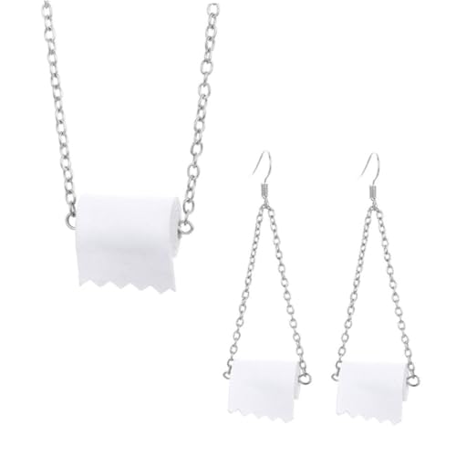 CATIEBYE 2 Sätze Kreatives Rollpapier Schmuckset Damen Halskette Ohrringe aus Langlebiger Legierung Weiß Modeschmuck für Alltag Party Strand von CATIEBYE