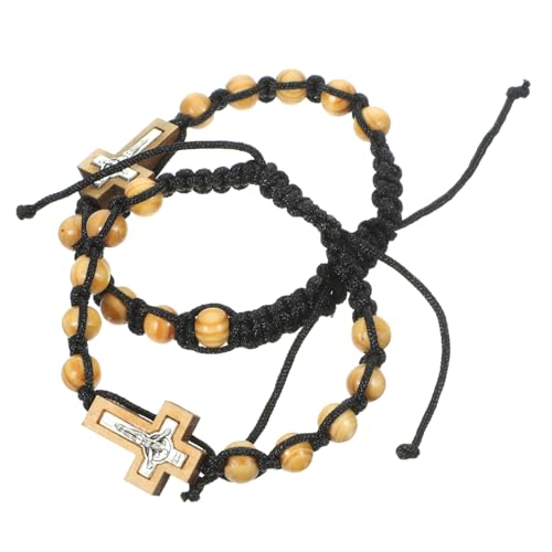CATIEBYE 2 Stück Herren Armband Verstellbar Perlenarmband mit Kreuzanhänger Rosenkranzstil Modisch für Katholische Männer Taufe Wrist Schmuck von CATIEBYE