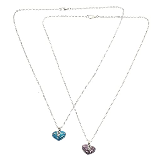 CATIEBYE 2 Stück Mutter Tochter Halsketten Herz Medaillon Anhänger aus Leichtes Geöffnetes Schmuckstück mit Blauen und Violetten Ketten Romantisches für Frauen und Mädchen von CATIEBYE