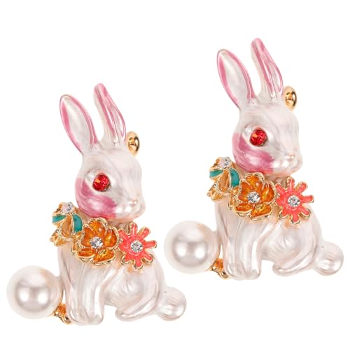 CATIEBYE 2 Stück Osterbrosche Kleine Hasen Anstecknadel mit Perlen Design Mode Schmuck für Kleidung Dekoration Geschenkidee von CATIEBYE
