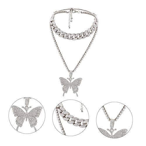 CATIEBYE 2 Stück Retro Stil Teiliges Halsketten mit Geometrischem Anhänger und Funkelnden Strasssteinen Silberfarbene Halsdekoration im Vintage Look Modischer Schmuck für Damen und von CATIEBYE