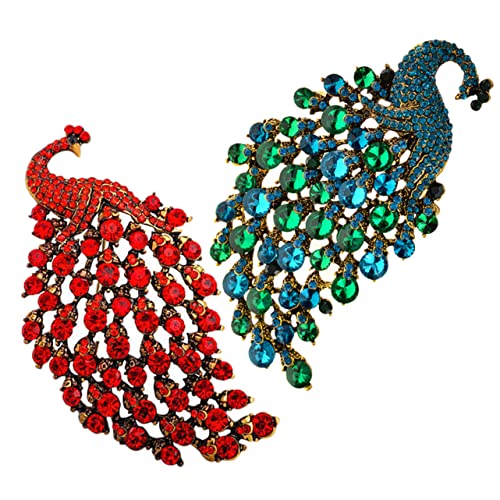 CATIEBYE 2 Stück Strass Tierbrosche Pfau Broschen für Frauen Anstecknadeln für Festliche Anlässe Hochzeits und Partyzubehör Funkelnder Schmuck von CATIEBYE