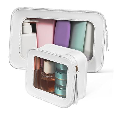 CATIEBYE 2stücke Transparente Kosmetiktasche Kulturbeutel Für Reisen Quadratisch Leicht Zu Reinigen Großes Fassungsvermögen Für Damen Und Makeup-Organizer von CATIEBYE