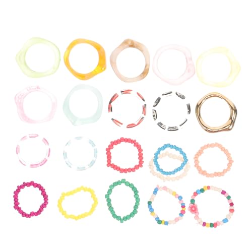 CATIEBYE 21 Stück Teiliges Bunter Resinringe für Damen und Mädchen Modische Kreative Fingerlinge mit Glatter Oberfläche Leichter Schmuck für Alltag und Farbenfrohe Niedliche Designs von CATIEBYE
