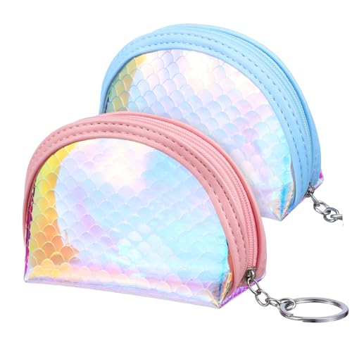CATIEBYE 2stücke Mermaids Geldbörse Mini Handtaschen Mit Reißverschluss Iridescente Farben Und Blau Für Damen Als Münzbeutel Oder Kleine Clutch von CATIEBYE