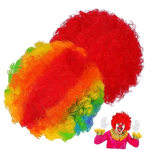 CATIEBYE 2stücke Perücken Clown Lockig Bunte Perücke Clown Frauen Erwachsene Kleid up Perücken Halloween Kostüm von CATIEBYE
