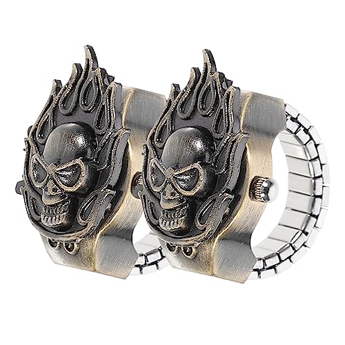 CATIEBYE 2stücke Vintage Fingeruhr Für Damen Und Herren Kreative Elastische Ringuhren Mit Flip-Open Cover Schmuckuhr Retro Design Als Für Freunde Und Familie von CATIEBYE