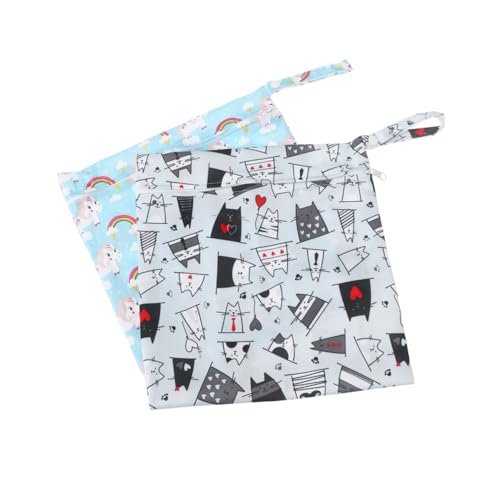CATIEBYE 2stücke Windelbeutel wasserdichte Tasche Wiederverwendbar Mit Reißverschluss Für Kleinkinder Und Trocken Wickeltasche Cartoon-Design Katze von CATIEBYE